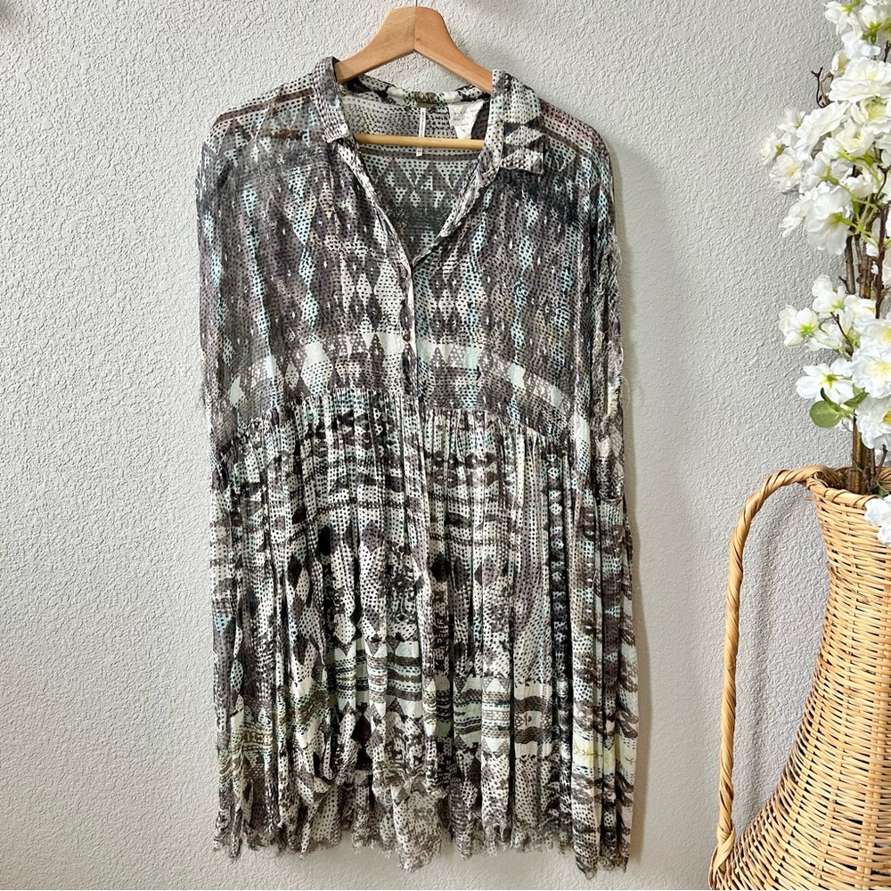 Free People Empire Tunic Mini Dress Size Medium Boho Semi Sheer Sleeveless